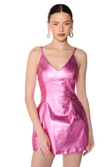 THE GREAT ESCAPE METALLIC MINI DRESS IN PINK