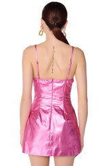 THE GREAT ESCAPE METALLIC MINI DRESS IN PINK