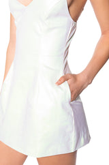 THE GREAT ESCAPE METALLIC MINI DRESS IN WHITE