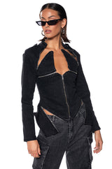 THE LYDIA ZIP UP DENIM JACKET TOP