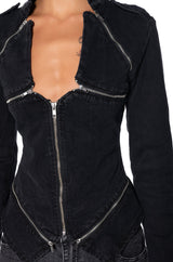 THE LYDIA ZIP UP DENIM JACKET TOP