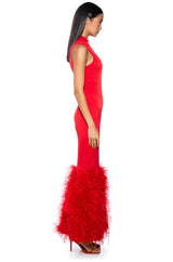 THE MOMENT MESH FEATHER MAXI DRESS