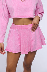 THE PINK COSMOS MINERAL WASH FLARE MINI SKIRT
