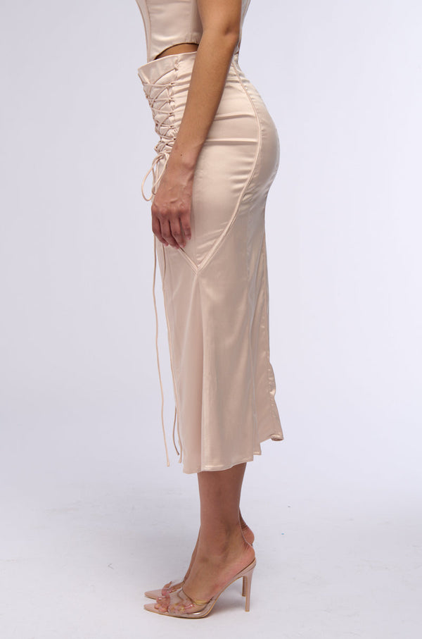 THE REAL HER SATIN MIDI SKIRT