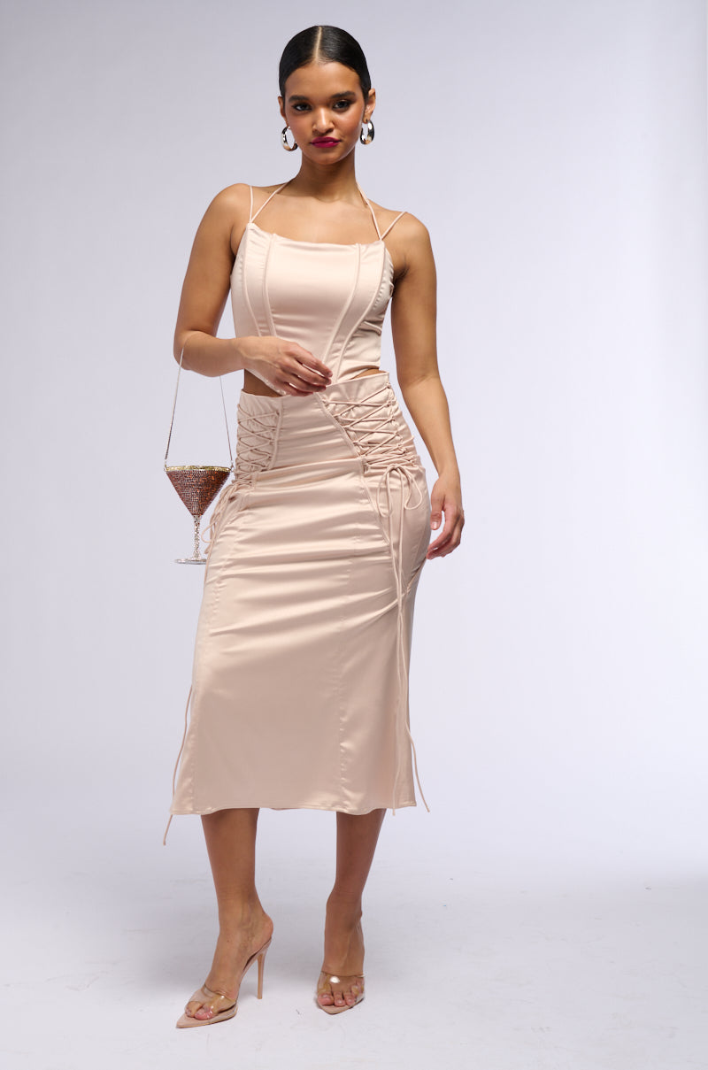 THE REAL HER SATIN MIDI SKIRT