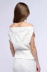 THE WAY I WANT OFF SHOULDER DENIM TOP IN WHITE