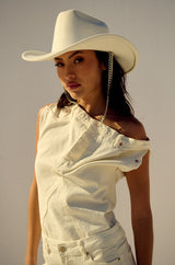 THE WAY I WANT OFF SHOULDER DENIM TOP IN WHITE