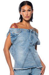 THE WAY I WANT OFF THE SHOULDER DENIM TOP