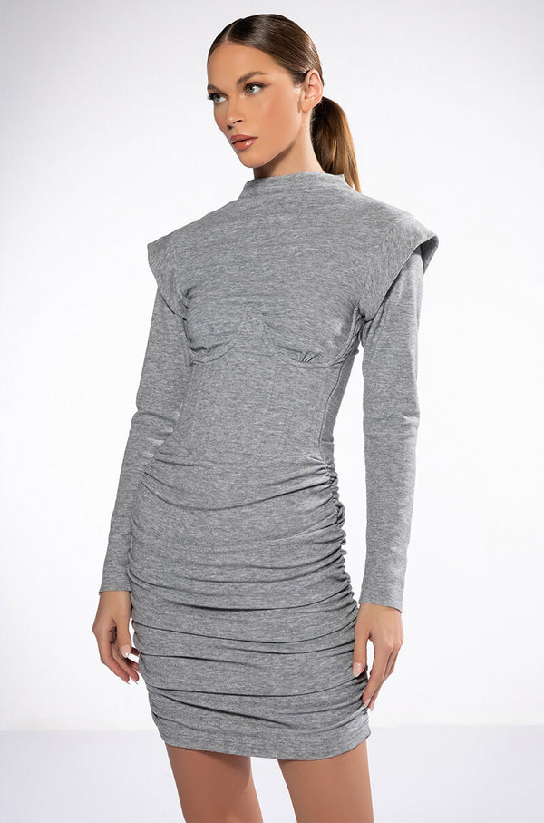 THEA CORSETED KNIT LONG SLEEVE MINI DRESS