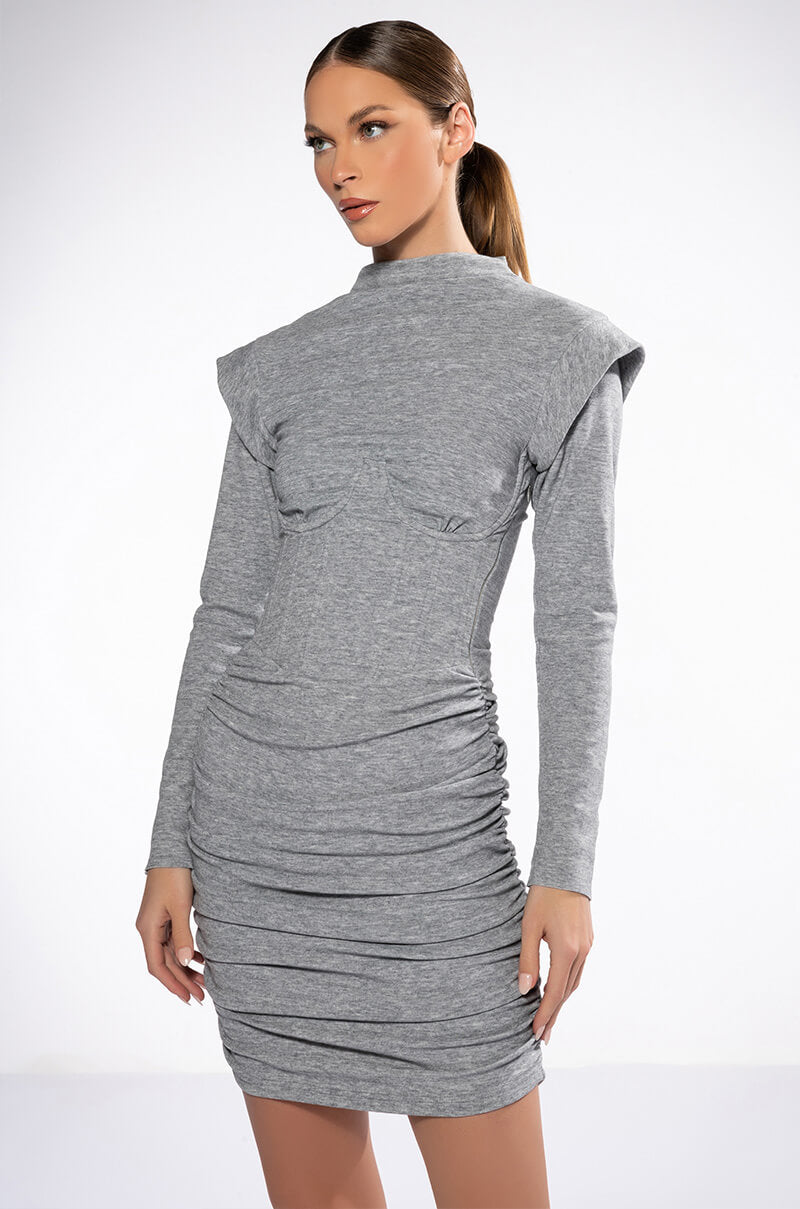 THEA CORSETED KNIT LONG SLEEVE MINI DRESS