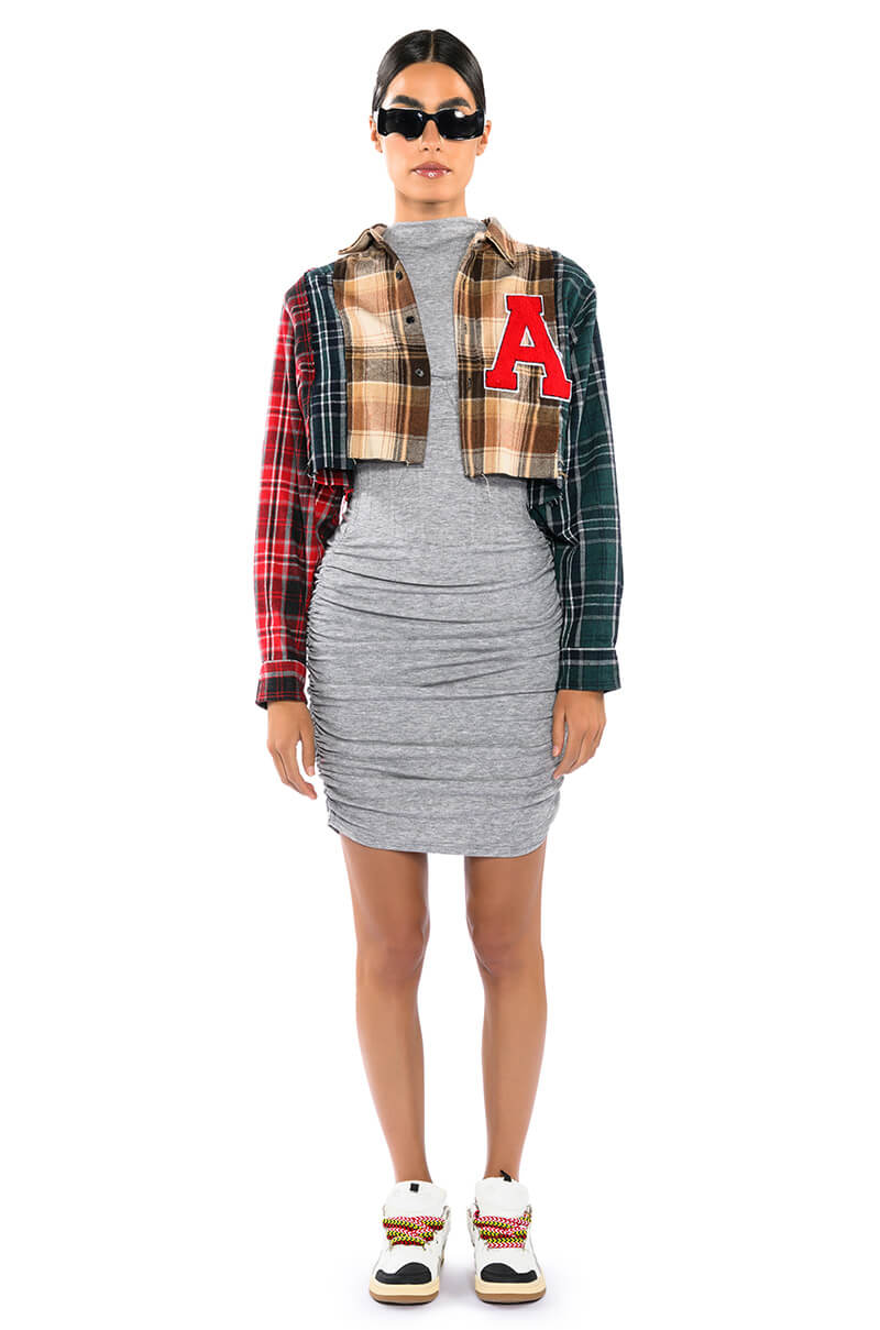 THEA CORSETED KNIT LONG SLEEVE MINI DRESS