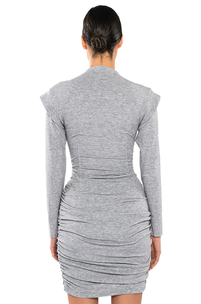 THEA CORSETED KNIT LONG SLEEVE MINI DRESS