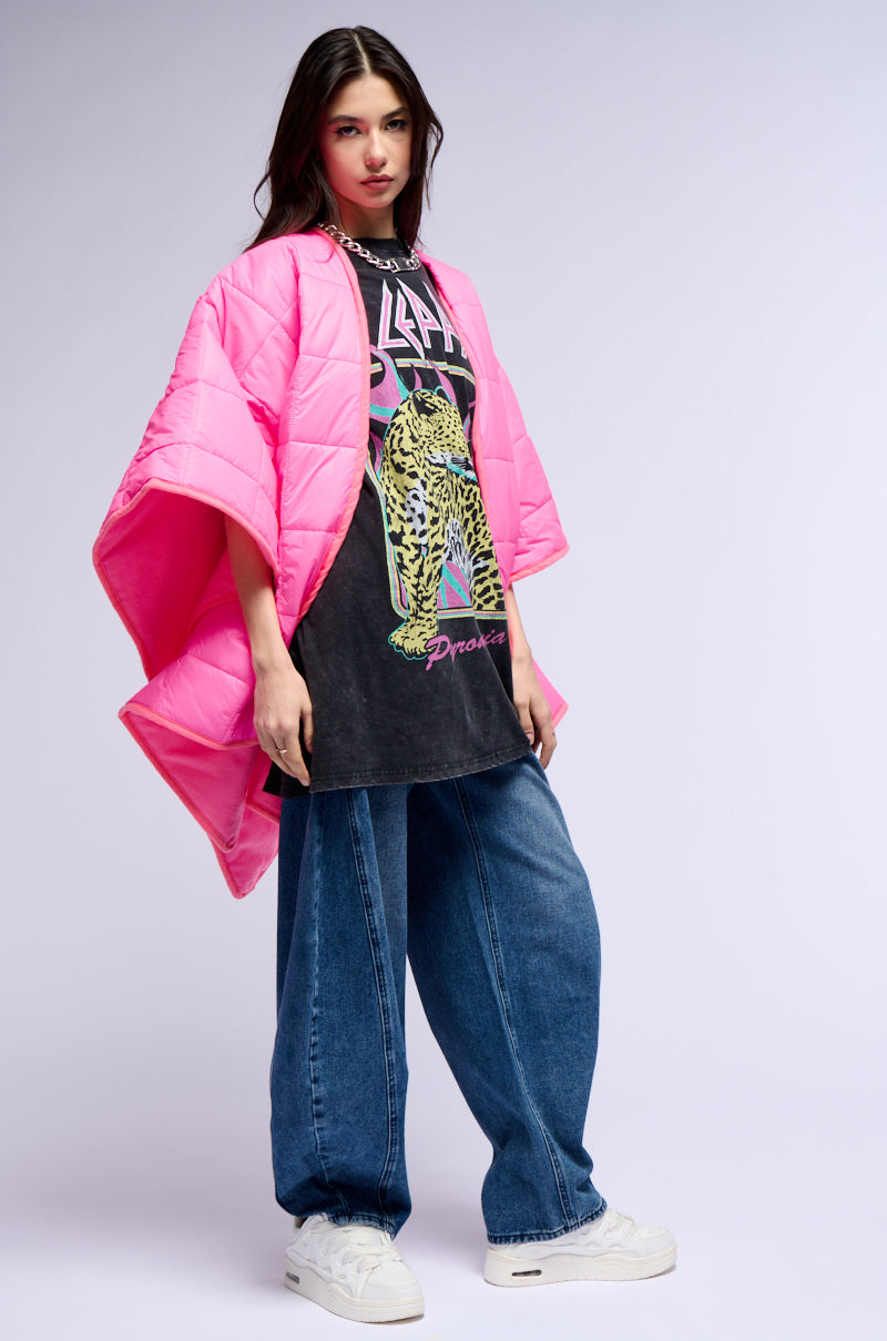THIS IS THE LIFE PUFFER PONCHO IN PINK