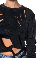 THRASHER RHINESTONE SHREDDED SWEATSHIRT