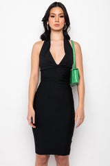 LILIA HALTER TOP BANDAGE MIDI DRESS