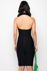 LILIA HALTER TOP BANDAGE MIDI DRESS