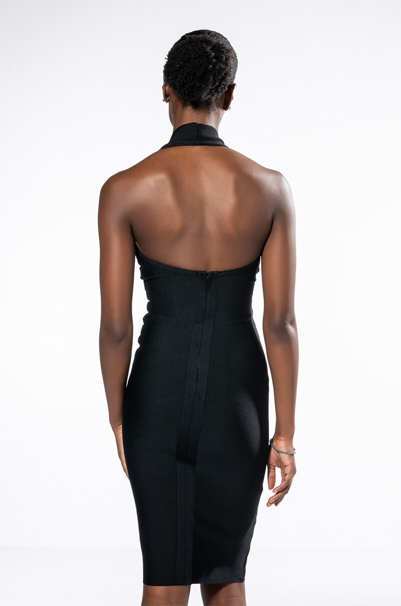 LILIA HALTER TOP BANDAGE MIDI DRESS