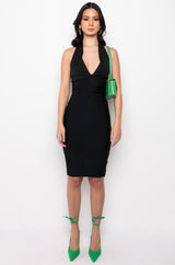 LILIA HALTER TOP BANDAGE MIDI DRESS