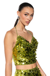 THRU THE NIGHT SEQUIN HALTER NECK TANK
