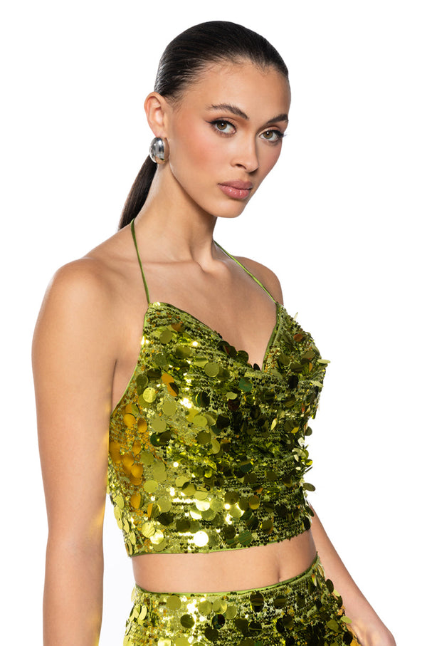 THRU THE NIGHT SEQUIN HALTER NECK TANK