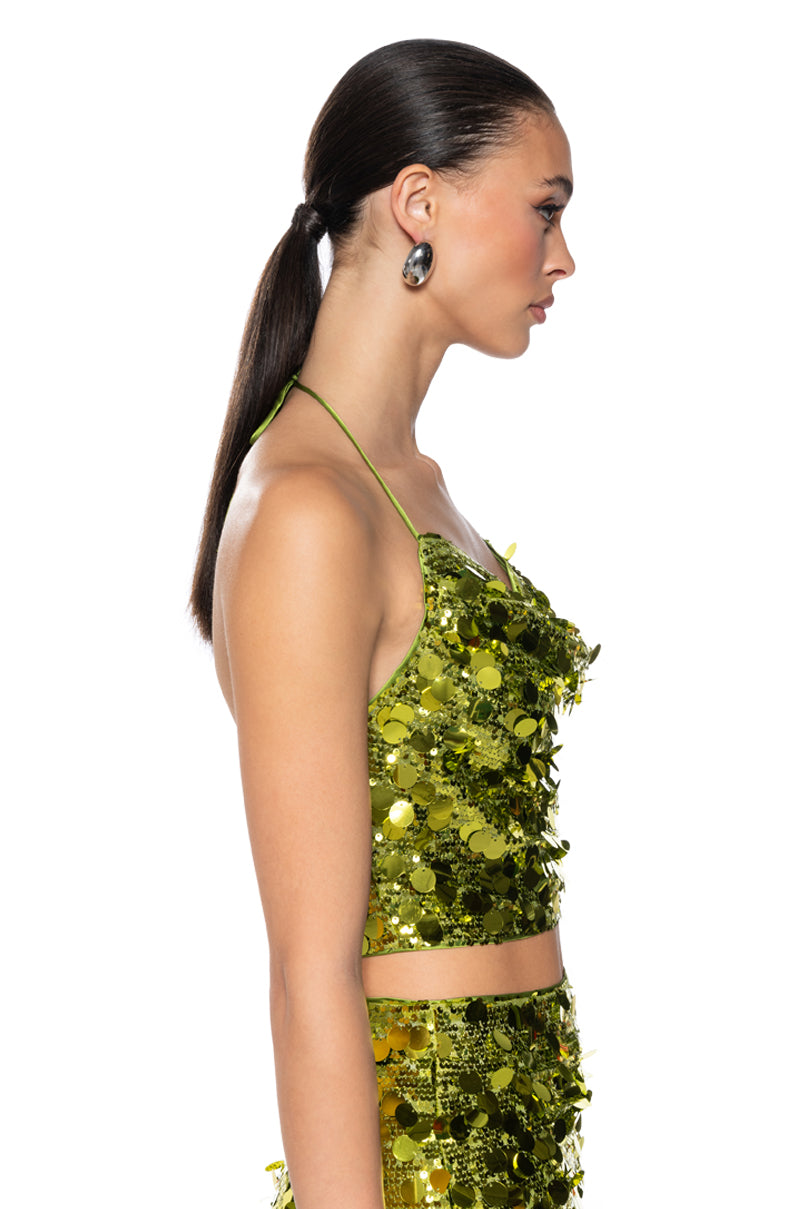 THRU THE NIGHT SEQUIN HALTER NECK TANK