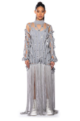 TIED UP FRINGE EMBELLISHED LONG SWEATER