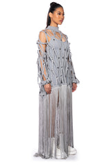 TIED UP FRINGE EMBELLISHED LONG SWEATER