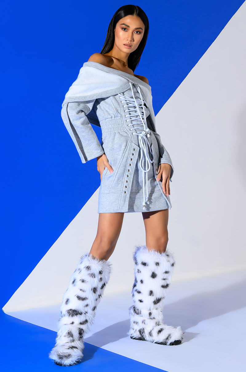 TIED UP IN LOVE CORSET LONG SLEEVE SWEATSHIRT DRESS
