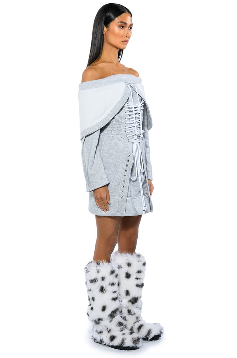 TIED UP IN LOVE CORSET LONG SLEEVE SWEATSHIRT DRESS