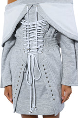 TIED UP IN LOVE CORSET LONG SLEEVE SWEATSHIRT DRESS
