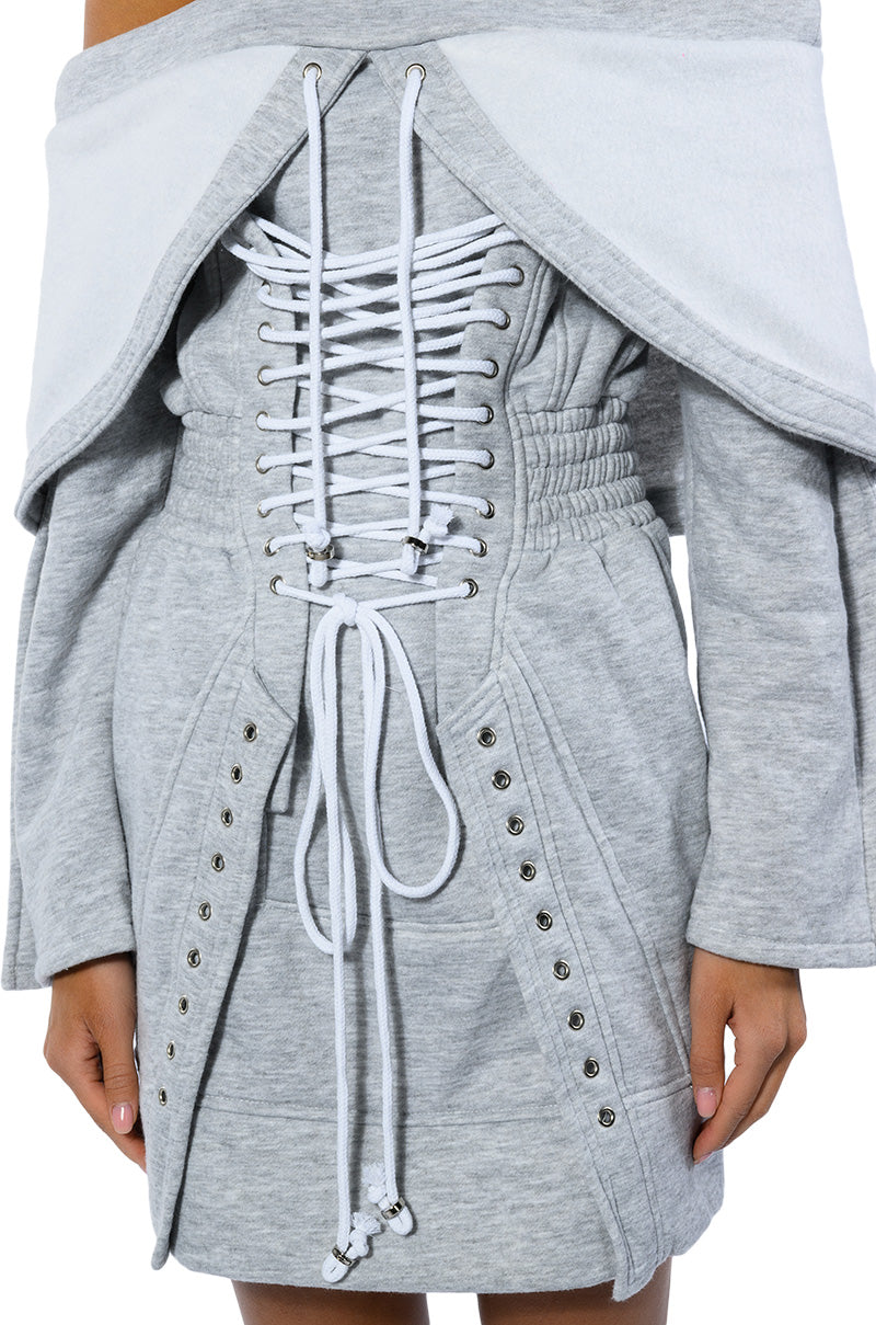 TIED UP IN LOVE CORSET LONG SLEEVE SWEATSHIRT DRESS