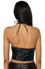 TIFFANY FAUX LEATHER HALTER NECK CORSET TOP