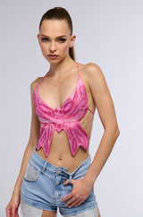 TIME TO FLY BUTTERFLY RHINESTONE TOP IN PINK MULTI