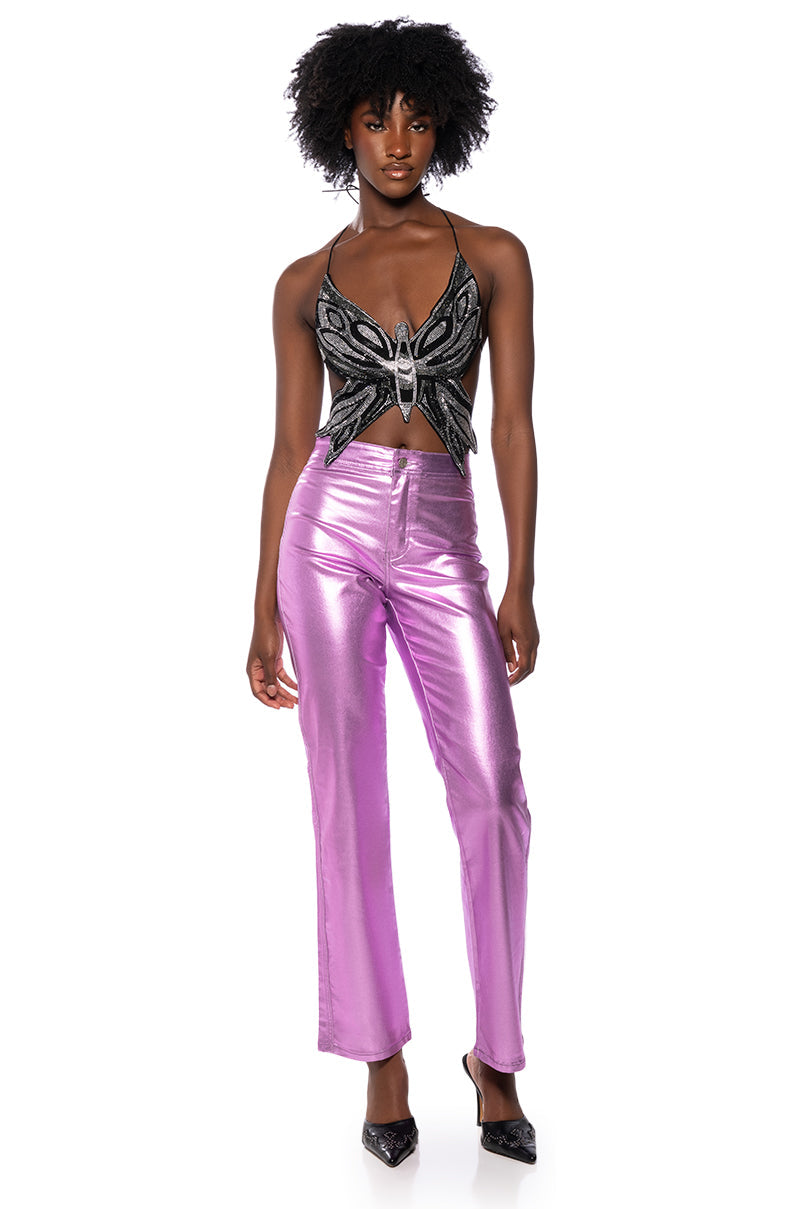 TIME TO FLY SEQUIN BUTTERFLY TOP IN BLACK