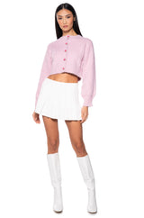 TOO CUTE FLOWER BUTTON FUZZY CARDIGAN
