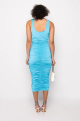 TOO PRETTY FOR YA MIDI RUCHED DRESS