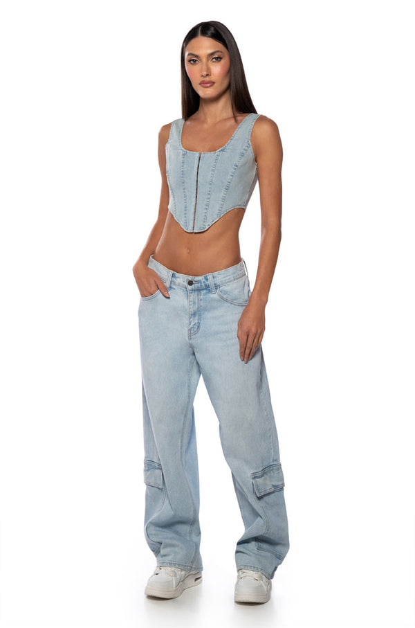 TREAT ME DENIM CORSET TANK TOP
