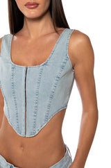TREAT ME DENIM CORSET TANK TOP