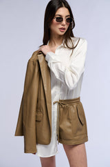 TRES CHIC FAUX LEATHER DRAWSTRING SHORT