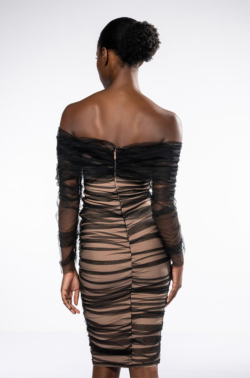 TRE CHIC LONG SLEEVE OFF THE SHOULDER MIDI DRESS