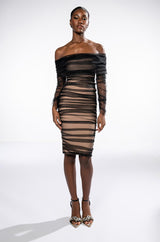 TRE CHIC LONG SLEEVE OFF THE SHOULDER MIDI DRESS