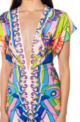 TROPICAL DAYS V NECK DRESS