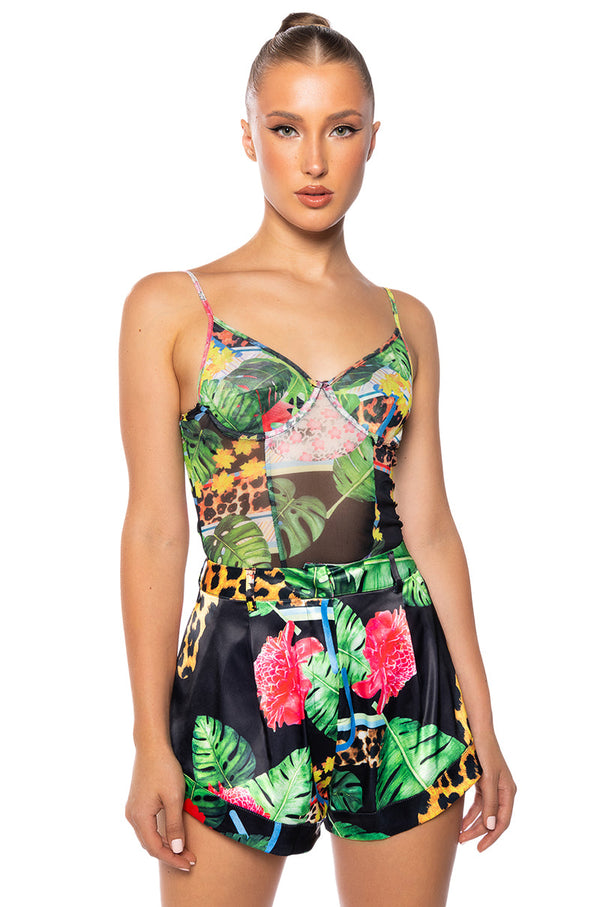 TROPICAL MOOD SLEEVELESS MESH BODYSUIT