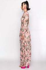 TROPICAL PRINT CUTOUT MAXI DRESS