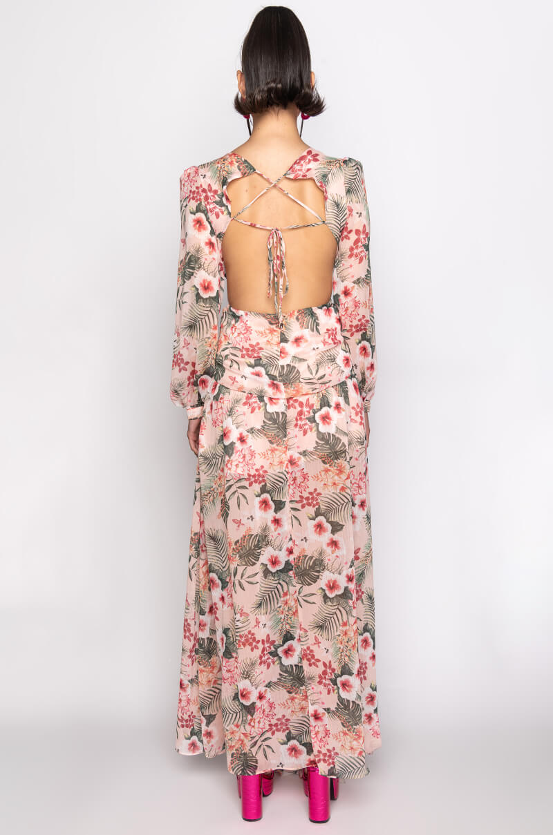 TROPICAL PRINT CUTOUT MAXI DRESS