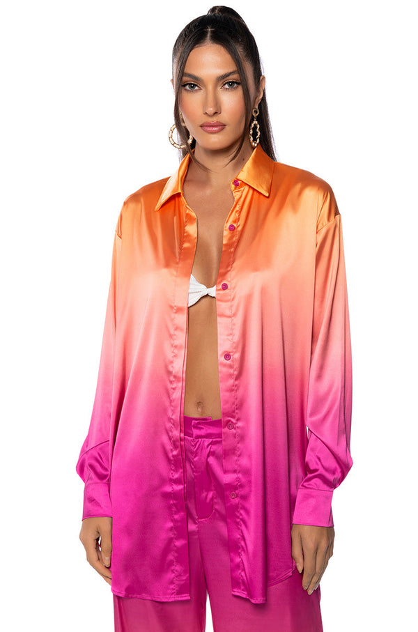 TROPICAL VACATION OMBRE BUTTON DOWN TOP