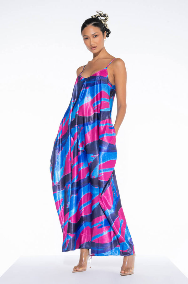 TROPICS READY SATIN MAXI DRESS