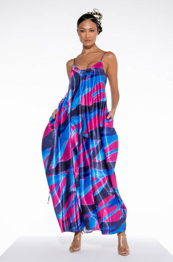 TROPICS READY SATIN MAXI DRESS