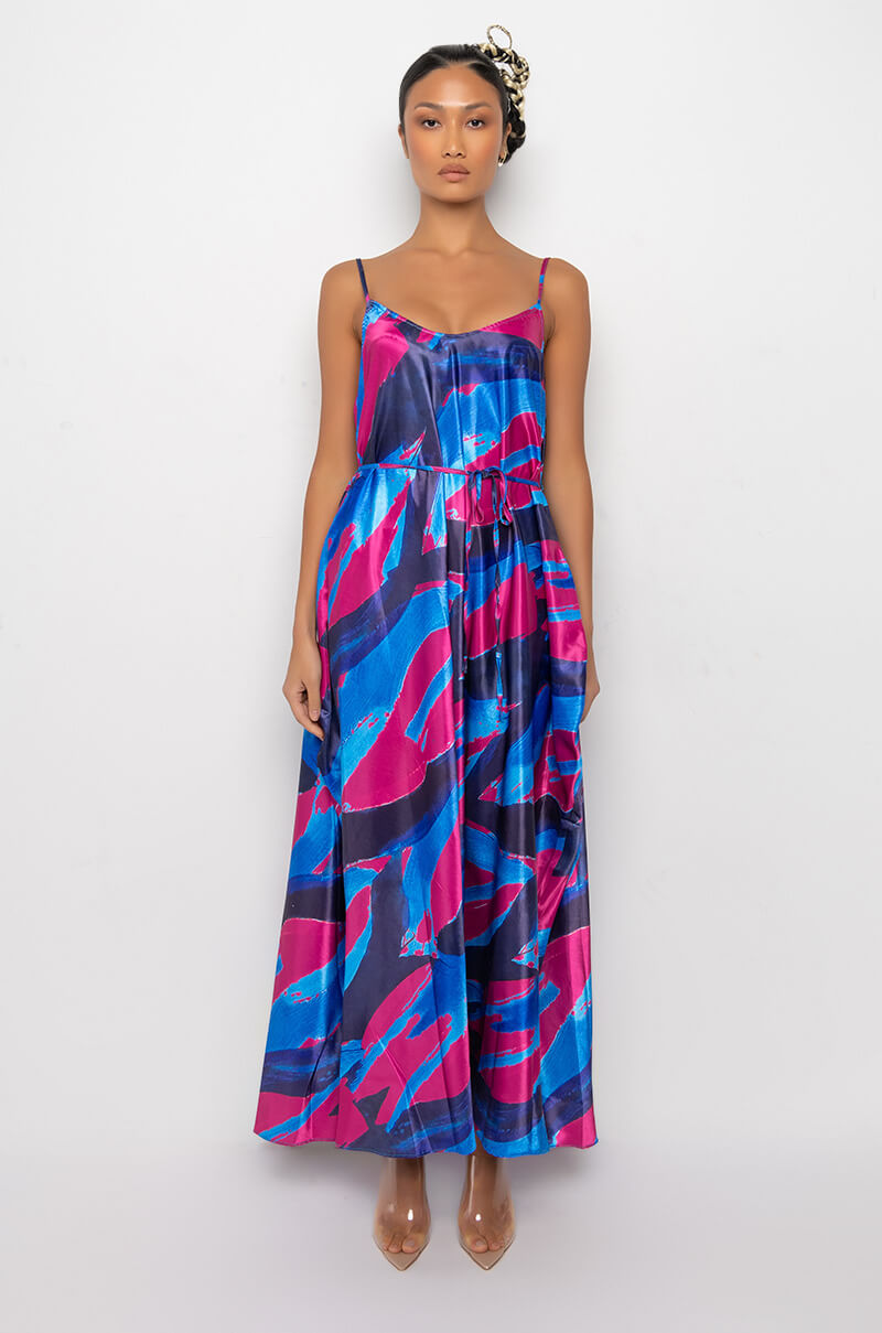 TROPICS READY SATIN MAXI DRESS