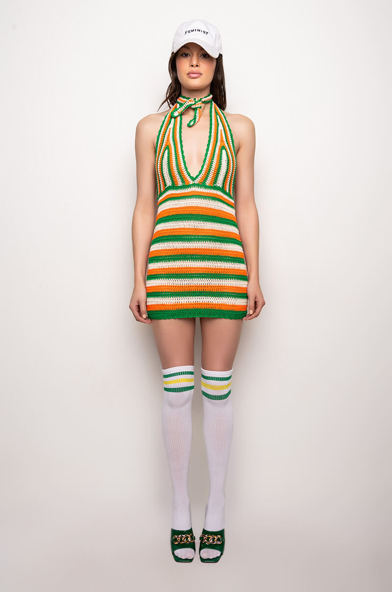 TRUE TO YOU CROCHET HALTER TOP MINI DRESS